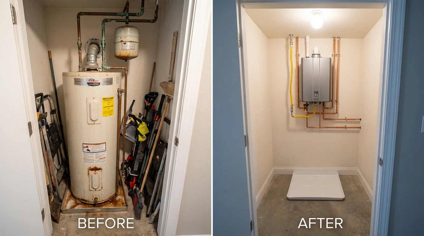 Tank water heater versus wall-mounted tankless unit comparison for North Highlands, CA homeowners