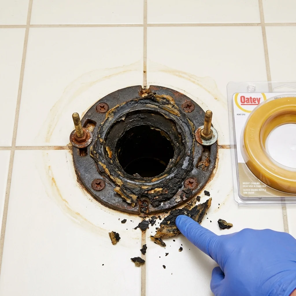 Failed wax ring showing water seepage at the base of a toilet in a North Highlands, CA home