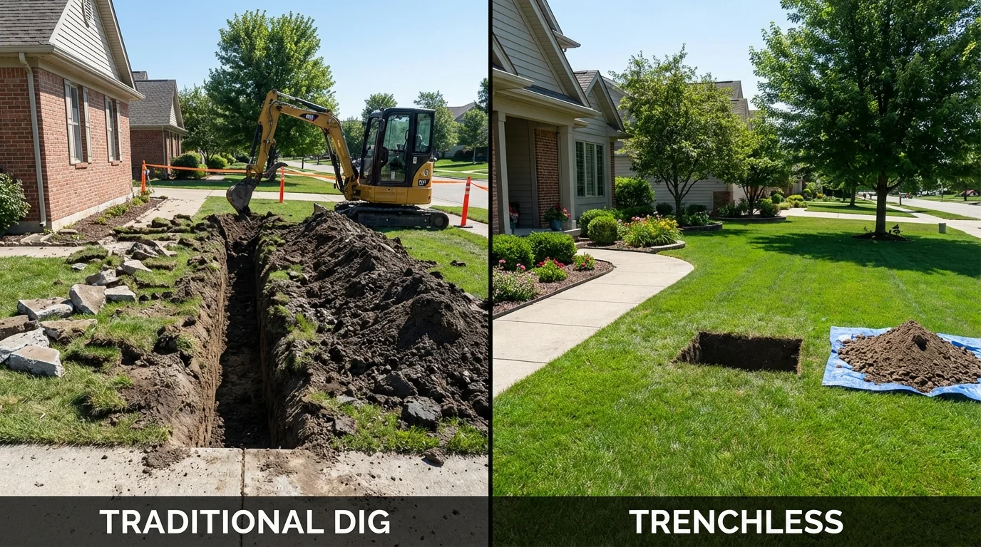 Trenchless sewer repair with minimal yard damage versus traditional excavation in North Highlands, CA